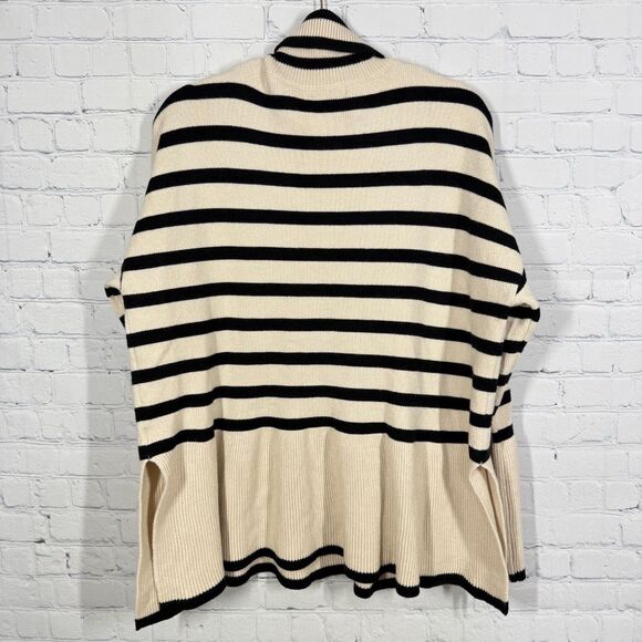 Preppy Oversized Turtleneck Sweater Women Medium Striped Flared Hem Bell Sleeve - Picture 2 of 9